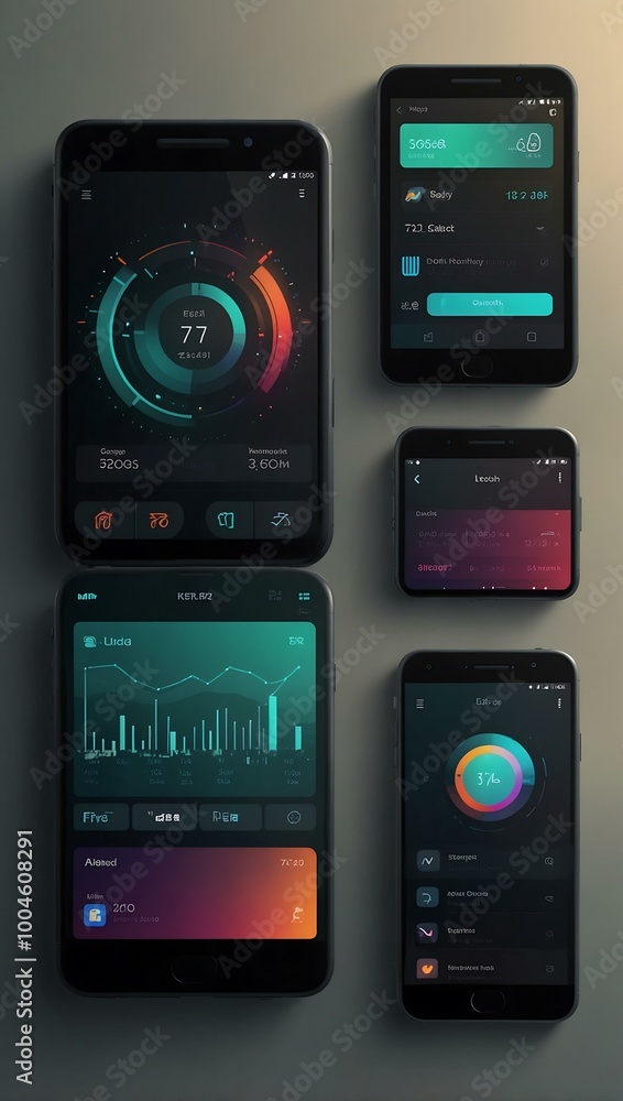 Poster abstract illustration of digital devices and ui elements.