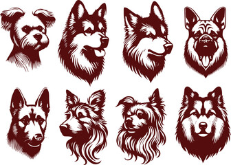dog head vector illustration set