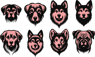 dog head vector illustration set