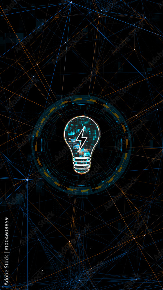 Aufkleber blue digital light lamp logo with circle futuristic hud elements and orange line connection with lig