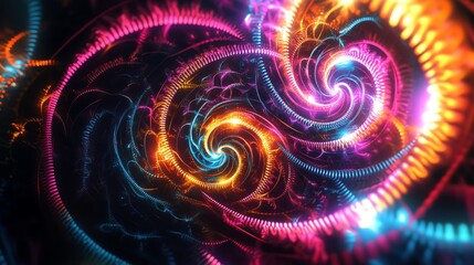 Abstract digital art with bright neon colors and swirling patterns.