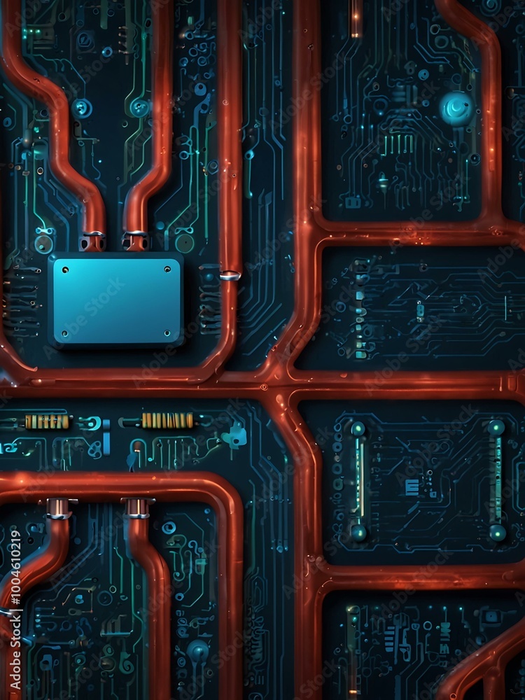 Poster ai icon with circuit lines on a tech-themed blue background.