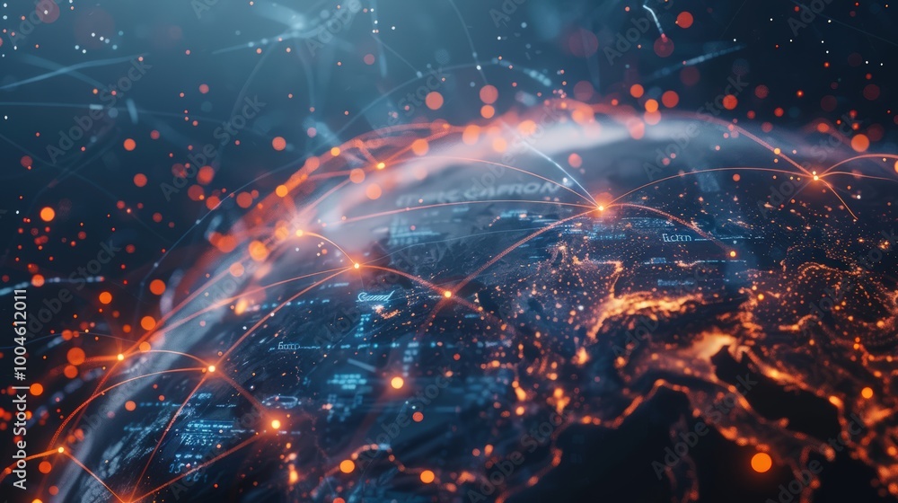 Poster abstract global network concept with connecting lines and dots around the earth