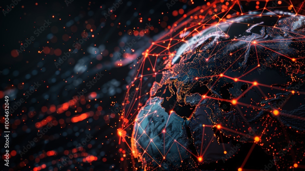Poster abstract global network concept with connecting lines and dots around the earth