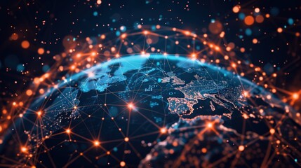Obraz premium Abstract global network concept with connecting lines and dots around the earth