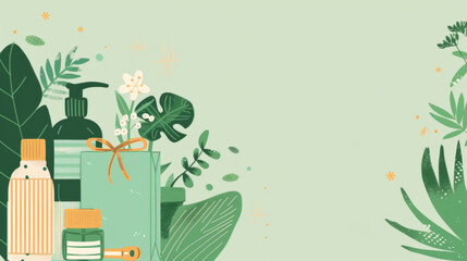 Eco-Friendly Beauty Products with Greenery Illustration