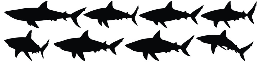 Shark silhouette set vector design big pack of fish illustration and icon
