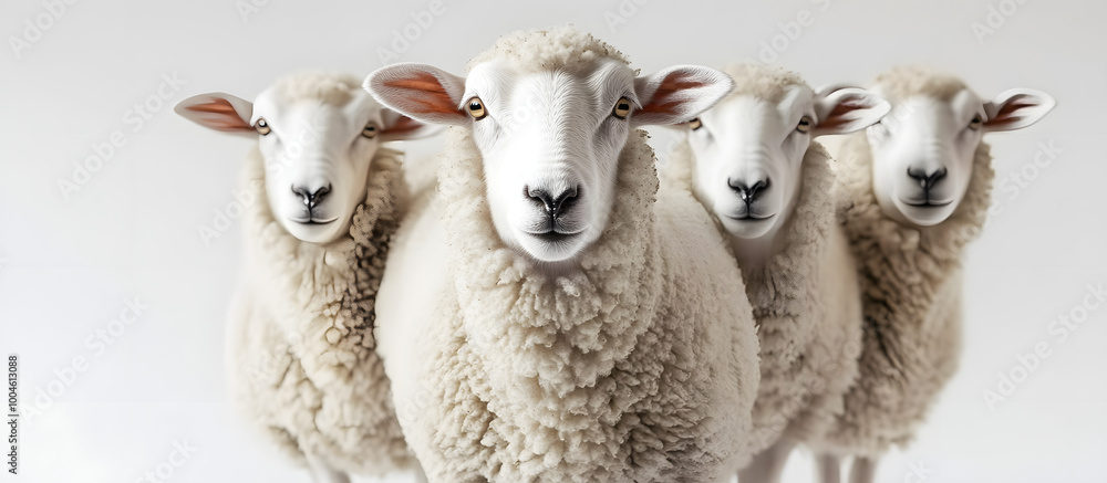 Poster close up view of sheep featured in a studio setting with a white background ideal for incorporating 