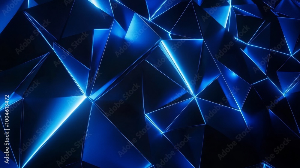 Poster abstract background with blue triangles creating futuristic design