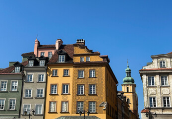 View of the houses and the St. Martin's Church in the old town. Warsaw. Poland.