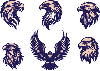 eagle head vector illustration set
