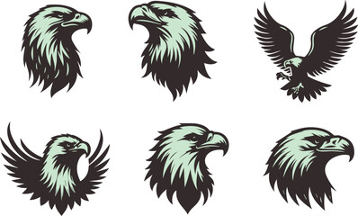 eagle head vector illustration set