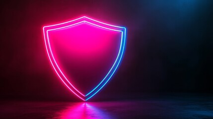Neon shield glowing on a dark background