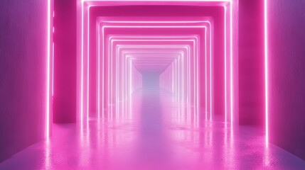 Fototapeta premium Pink neon glowing rectangle frame tunnel background