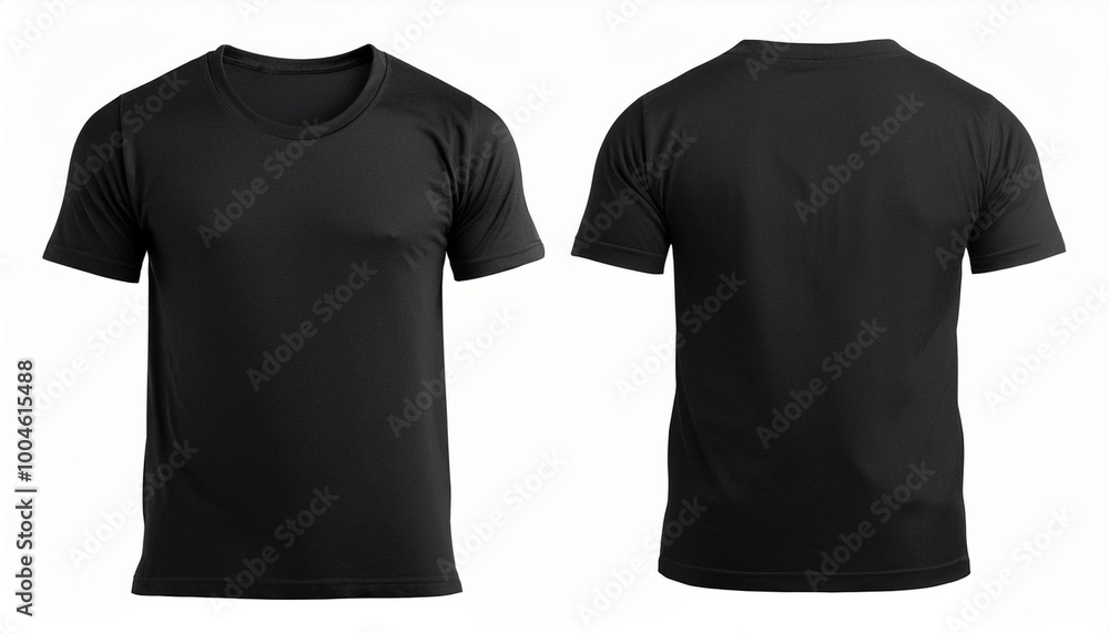Wall mural blank black tshirt front and back isolated on white. mock up template for design and print