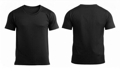 Blank black tshirt front and back isolated on white. Mock up template for design and print