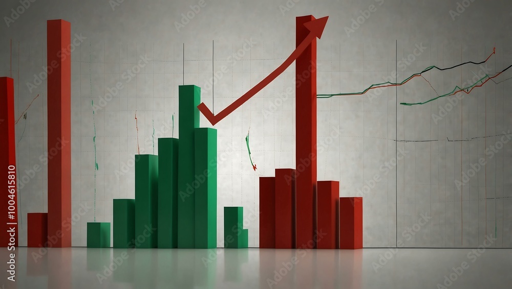 Poster bar chart showing price fluctuations with green and red arrows.