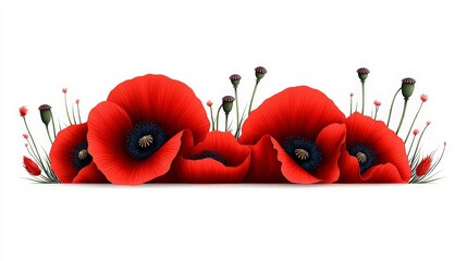 Crimson Poppies: A vibrant cluster of red poppies, artfully arranged, creates a striking floral display. Perfect for Remembrance Day, spring themes, or adding a touch of bold color to your designs. 
