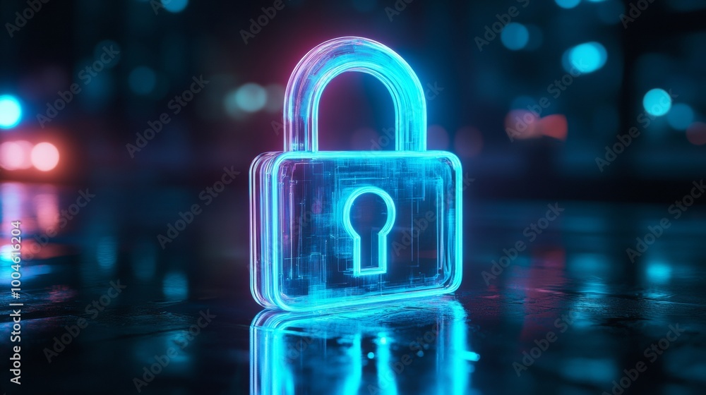 Canvas Prints Glowing padlock suggesting digital security on reflective surface