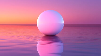 White sphere floating on calm water at sunset