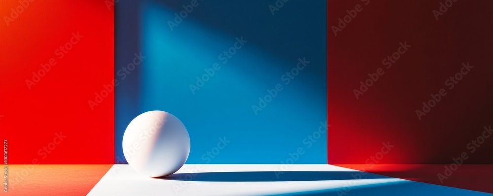 Poster white sphere casting shadow on colorful minimal background