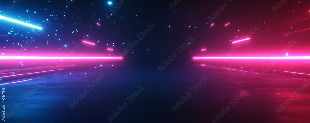 Poster neon lights background creating vibrant stage with empty space