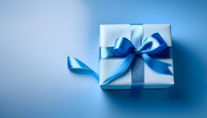 Small Gift Box with Silver Ribbon on Blue