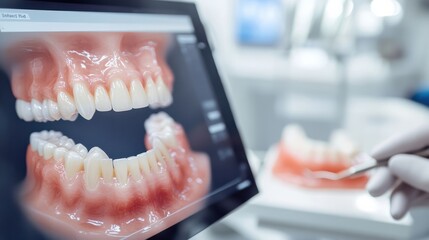 A dentist using digital technology to design and fit crowns in a modern dental clinic, showcasing the precision and innovation in restorative dentistry