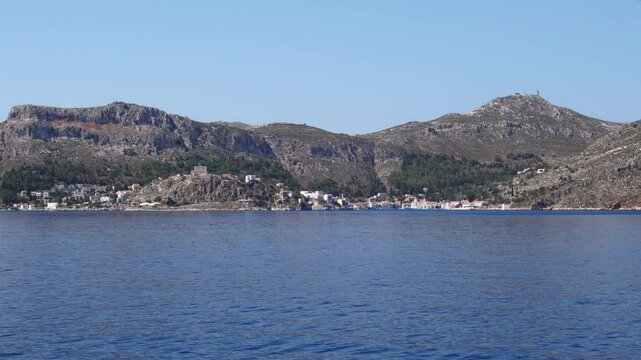 Panoramic view of Kastellorizo ​​island from the Mediterranean, Dodekanisos, Greece