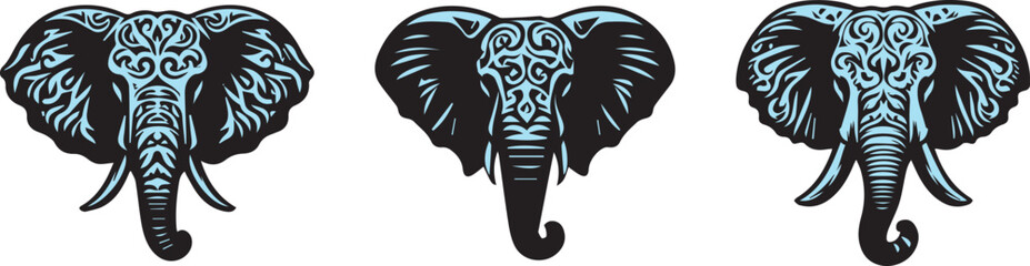 elephant head vector illustration set.