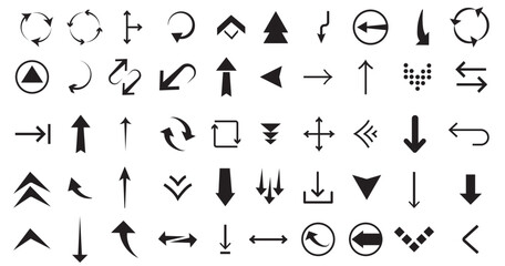 Black vector arrows collection. Arrow. Cursor. Arrow vector icon. Modern simple arrows. Collection different Arrows on flat style for web design or interface. Direction symbols - vector illustration