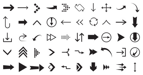 Black vector arrows collection. Arrow. Cursor. Arrow vector icon. Modern simple arrows. Collection different Arrows on flat style for web design or interface. Direction symbols - vector illustration