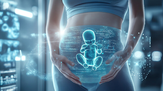 Futuristic visualization of pregnancy and technology integration