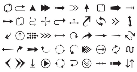 Black vector arrows collection. Arrow. Cursor. Arrow vector icon. Modern simple arrows. Collection different Arrows on flat style for web design or interface. Direction symbols - vector illustration