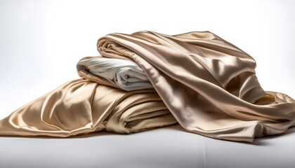Luxury Silk Bed Sheets on White Background