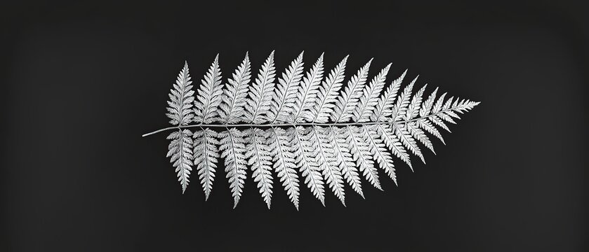 Close-up of a fern frond in a monochrome illustration style.