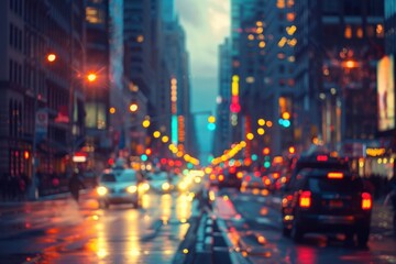 Busy city street architecture metropolis cityscape.