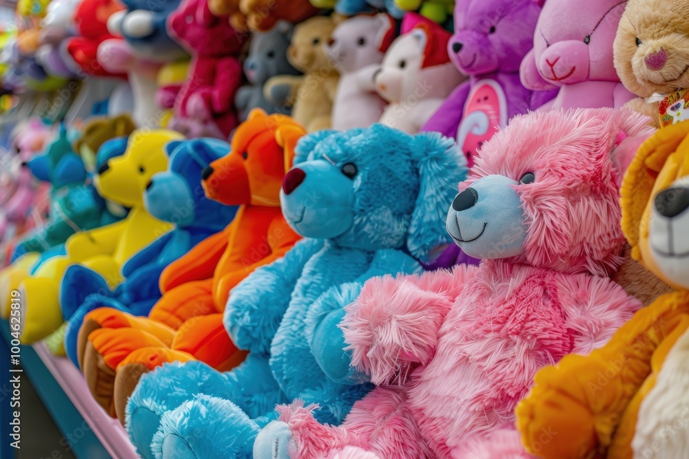 Wall mural a row of stuffed teddy bears of various colors and sizes, generative ai image