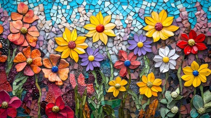 wildflower mosaic colorful flowers bright and vibrant background.generative ai
