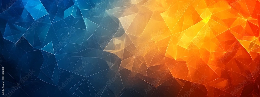 Poster futuristic triangles background, an elegant shift from a vibrant marigold to a dusky cerulean accent