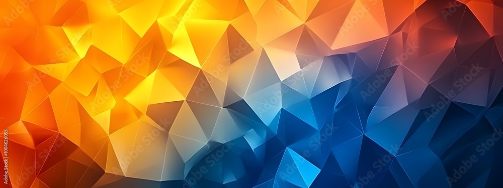 Poster futuristic triangles background, an elegant shift from a vibrant marigold to a dusky cerulean accent