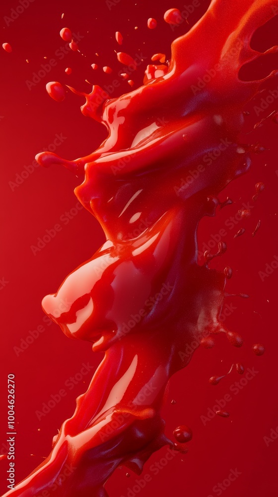 Poster red liquid splashing and forming dynamic shapes