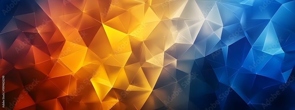 Poster futuristic triangles background, an elegant shift from a vibrant marigold to a dusky cerulean accent