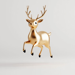 A playful golden deer character, perfect for festive and whimsical designs, showcasing charm and joy in 3D art.