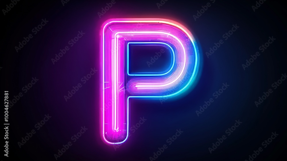 Wall mural Vibrant neon letter p glowing on dark background