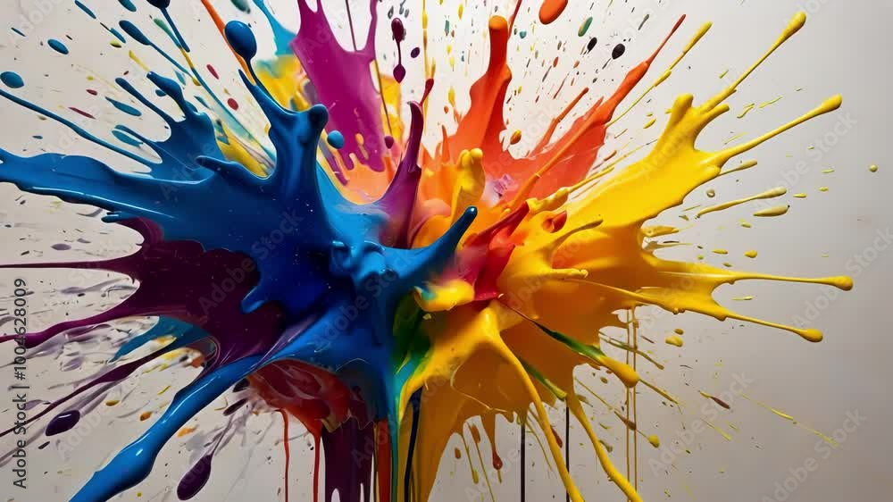 Poster a vibrant explosion of paint splashes, showcasing dynamic motion and creativity through colorful abs
