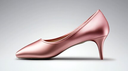 Obraz premium Rose Gold Elegance: A sophisticated blush pink satin stiletto heel, captured in a side profile showcasing its sleek, minimalist design and delicate kitten heel. 