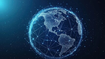 Obraz premium World geometric and earth for connection ,community and society Map networking and communication, planet model with decoration, abstract design or geometric link of business and global economy 