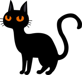 Halloween Black Cat Silhouette with Glowing Eyes Illustration in PNG – Spooky Design for Halloween Decor and Themed Projects