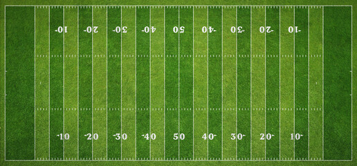 American football grass field, top view.	
